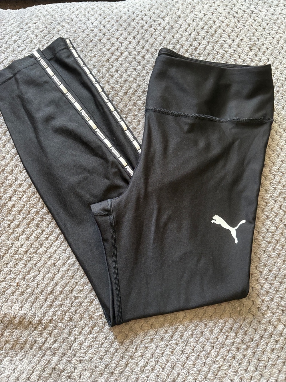 Puma Black Leggings with White Logo Tape